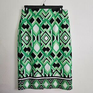 NYCC Skirt Womens Small Green Black White Geometric Straight Pencil Pull-On